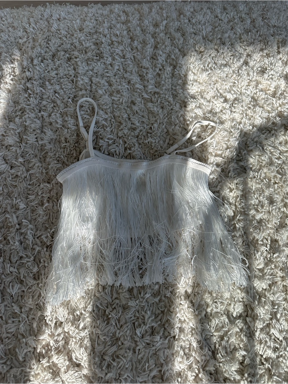 Fringe Crop Cami Tank Top - White